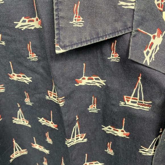 J. Crew Vintage Men’s Sail Boat Nautical Pattern Shirt Button 90s Blue Cotton LG - Picture 2 of 8